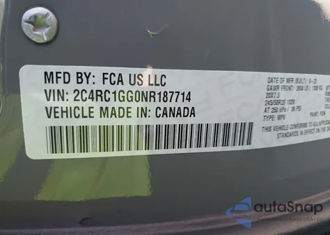 2022 Chrysler Pacifica Limited z USA, uszkodzony, nr VIN 2C4RC1GG0NR187714